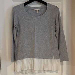 Rebecca Taylor Mixed Media Sweatshirt with Pleated Hem
